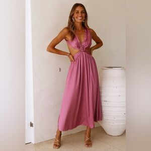 Hello Molly Lovely Travels Midi Purple Satin Dress O-ring Cutout Open Back XS